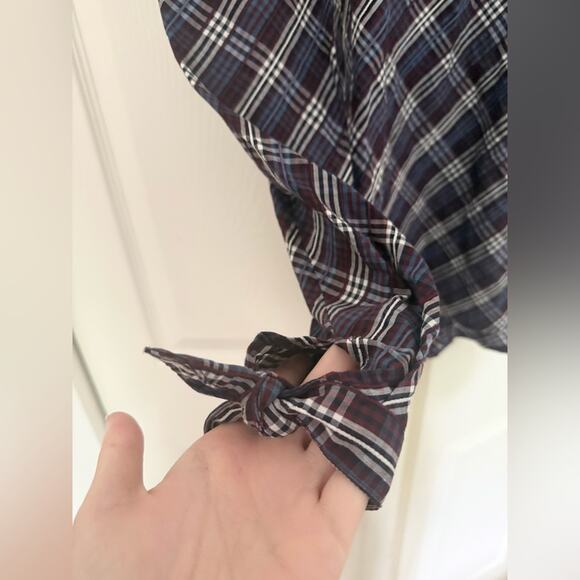 Veronica Beard Isabel Reversed Plaid Blouse Wine Puff Sleeve Blouse Size 0 - Picture 8 of 12